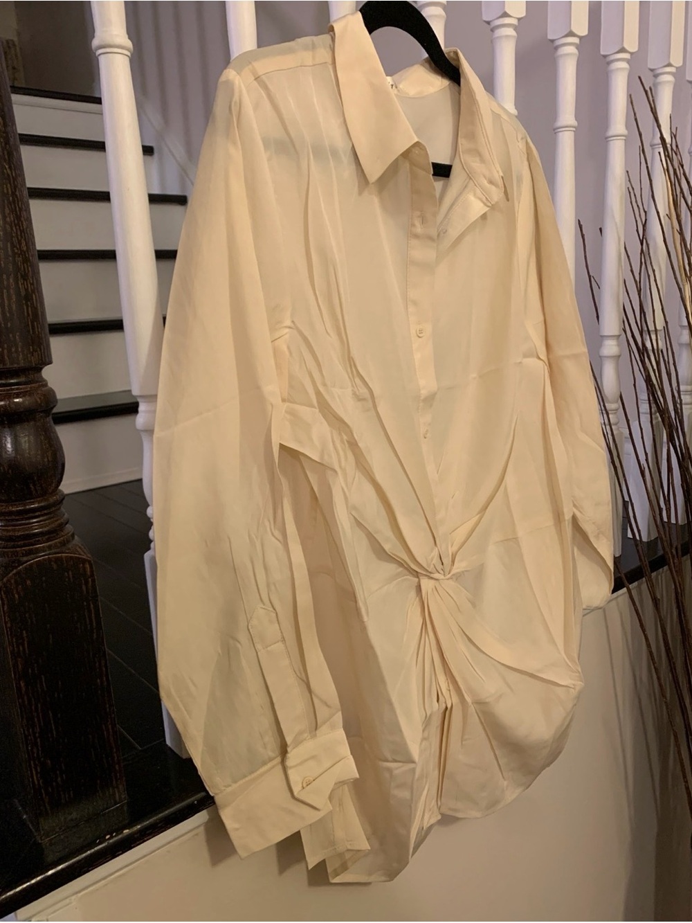 Twist Front Button-Up Blouse in Ivory